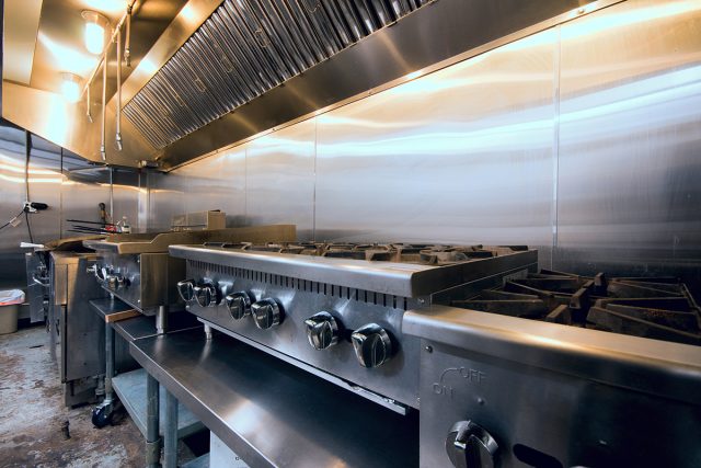 A clean, commercial kitchen.