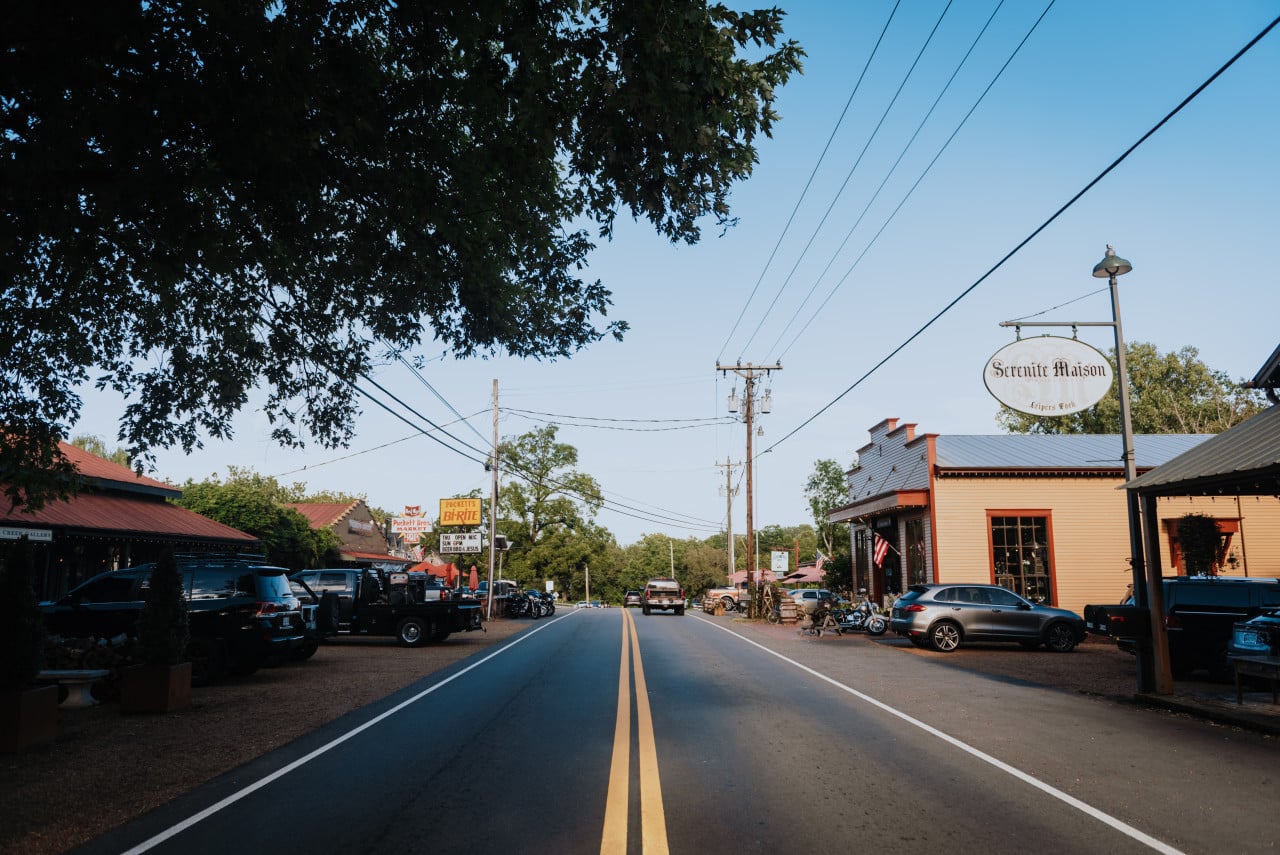 Historic main street in Leiper’s Fork, Tennessee near the Natchez Trace