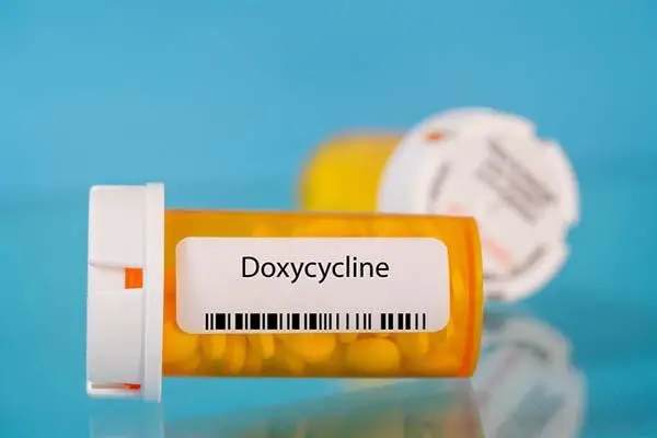 Prescription bottle of doxycycline antibiotic capsules prescribed for tick-borne illness in Middle Tennessee