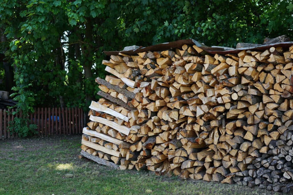 Firewood piled away from the house