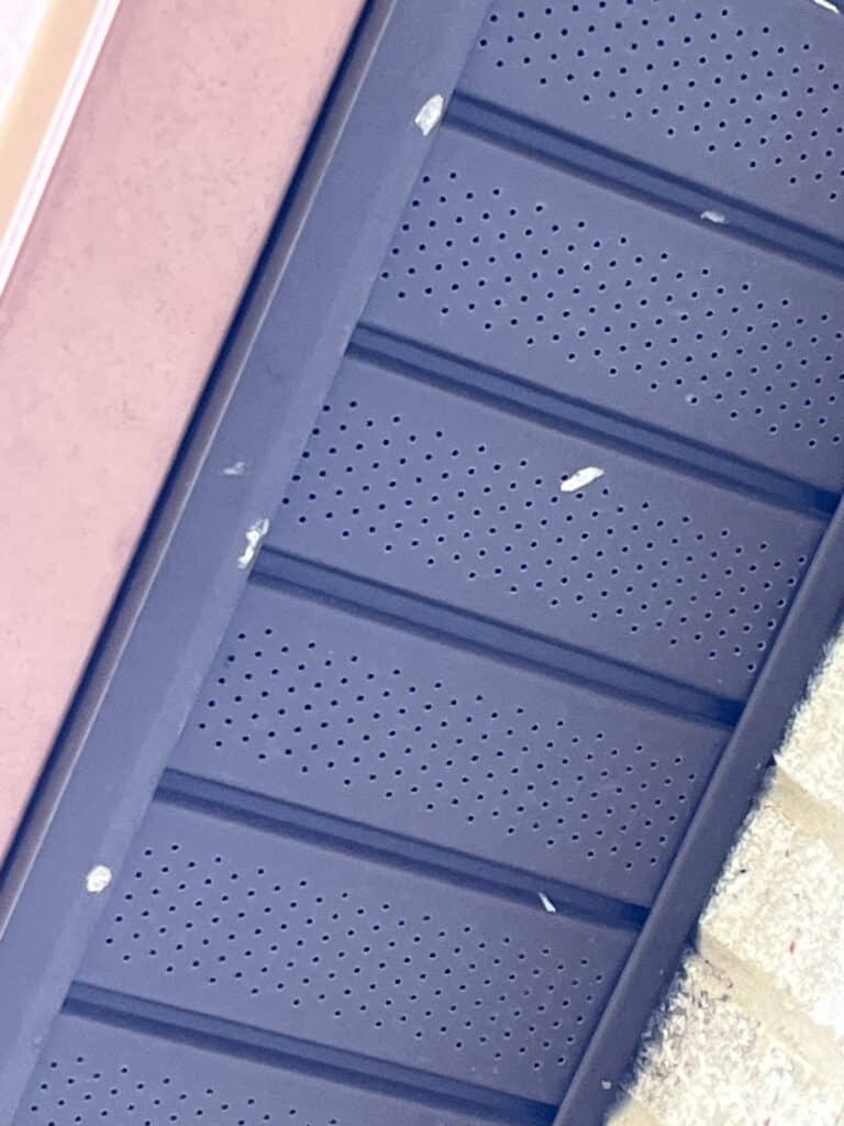 Moth cocoons on the vinyl soffit of a Bell Buckle home, photographed by Pest Pro Devin