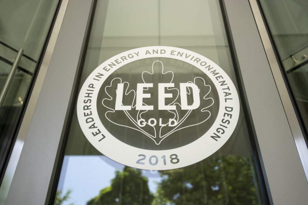 LEED Gold plaque on a Middle Tennessee green building protected by U.S. Pest Protection’s eco-friendly pest control.